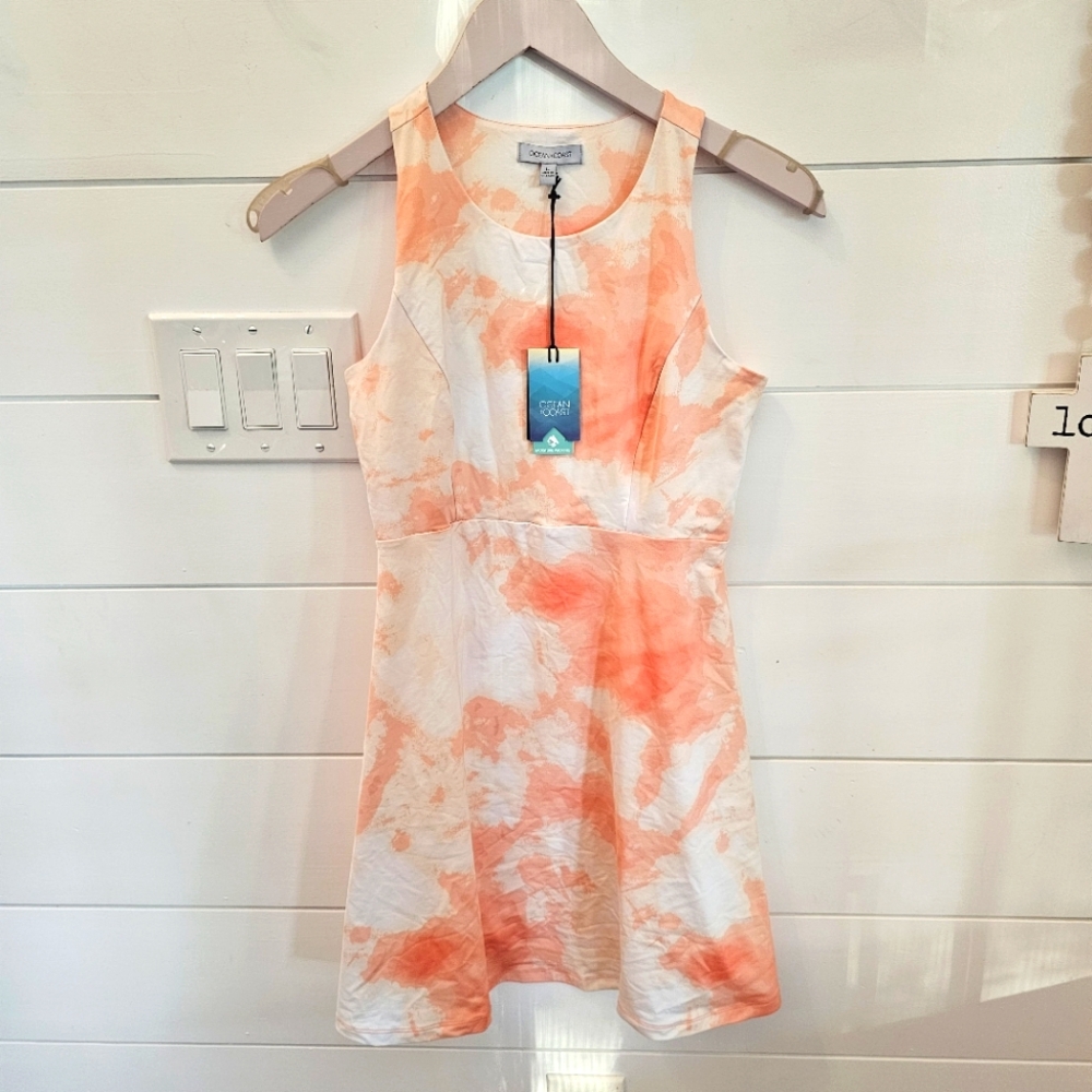 Ocean coast pastel orange tie dye dress sz L